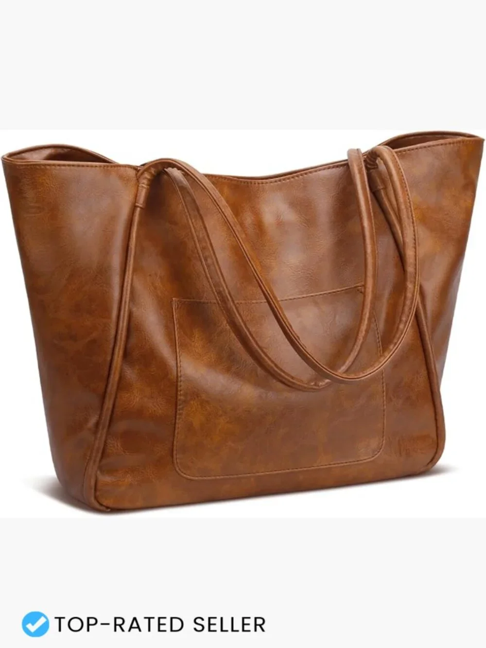 Large PU Leather Tote Bag with Zipper Work Travel Purse Spacious Shoulder